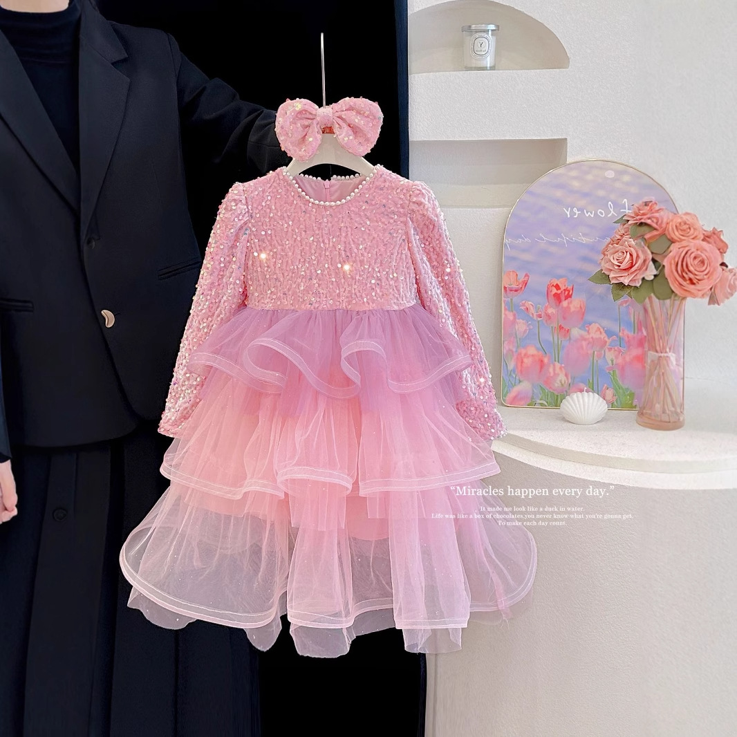 女童2024年秋款新款亮片网纱公主连衣裙一件代发童装礼服连衣裙潮