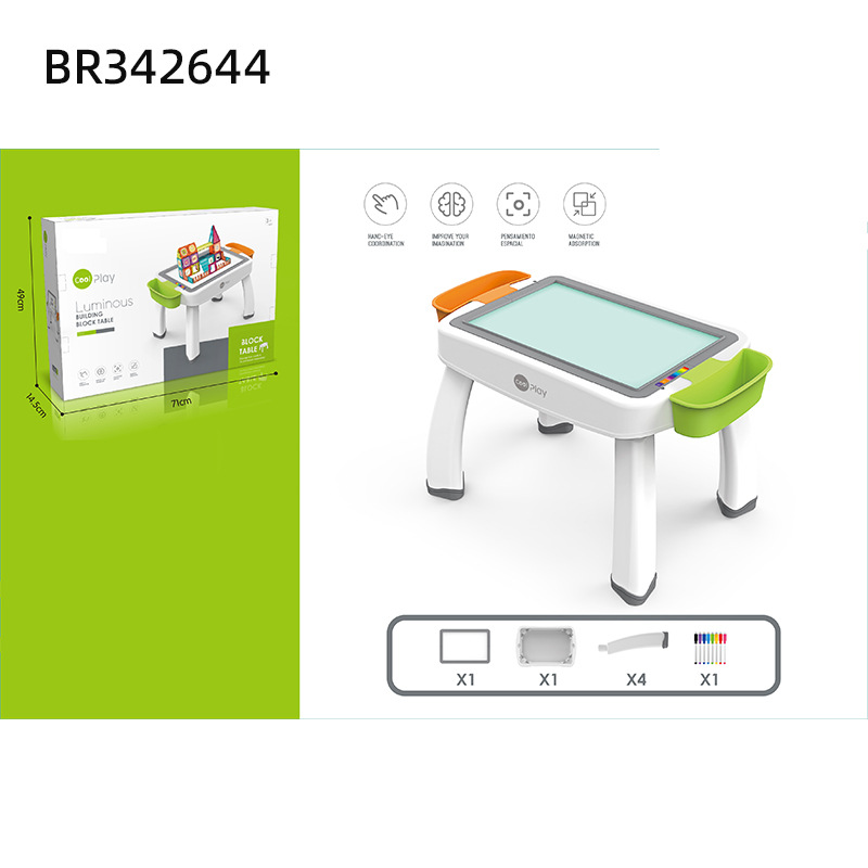Magnetic Building Block Assembly Table for Children, Early Education Learning Writing and Drawing Table, Graffiti Colored Pens for Writing, for Export Only