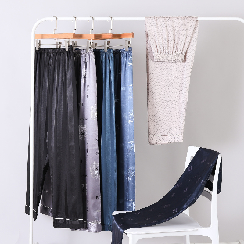Autumn and Winter Men's Ice Silk Pajama Pants, Plus Size, Loose Casual Style, Long Pants for Teenagers, Simple Home Wear Autumn and Winter Men's Ice Silk Pajama Pants, Plus Size, Loose Casual Style, Long Pants for Teenagers, Simple Home Wear