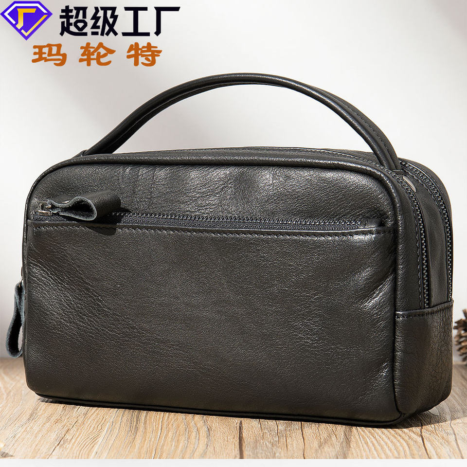 Túi cầm tay nam da bò thật cao cấp dạng clutch công sở đựng đồ vệ sinh cá nhân — màu đen, 3022 cà phê