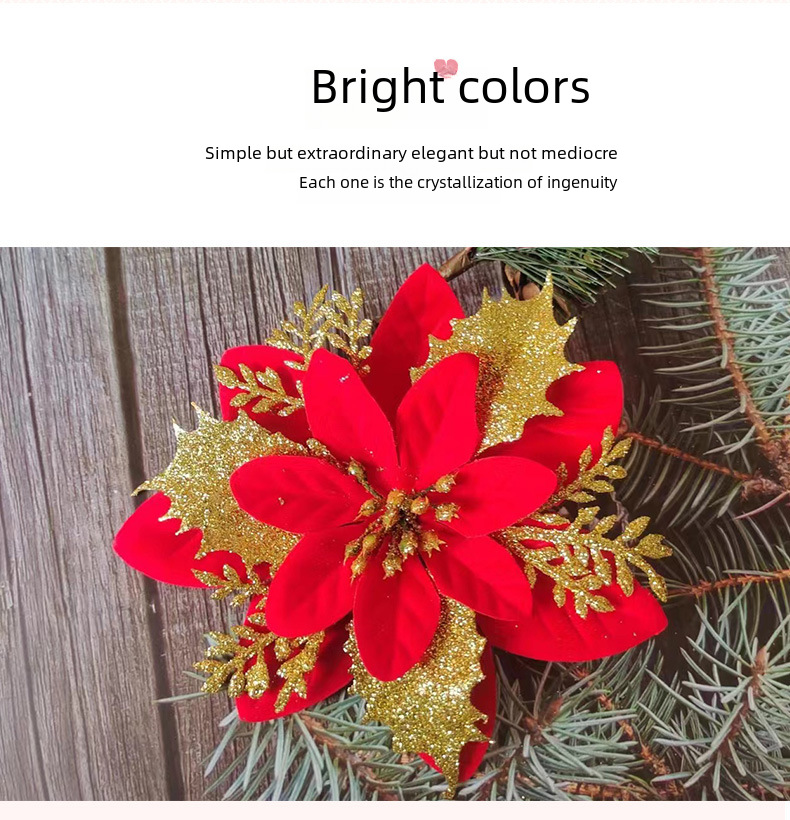 Spot all'ingrosso singolo oro polvere fiore di Natale simulazione fiore albero di Natale ciondolo decorativo fiore corona accessori regali per le feste_voghion.com