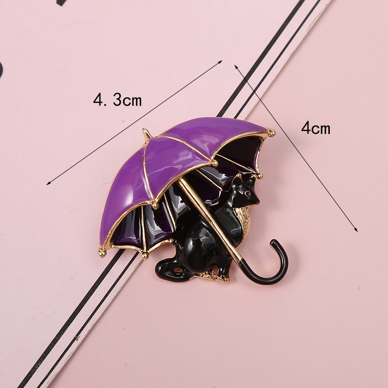 Cute Cat Umbrella Alloy Enamel Plating Women's Brooches display picture 3