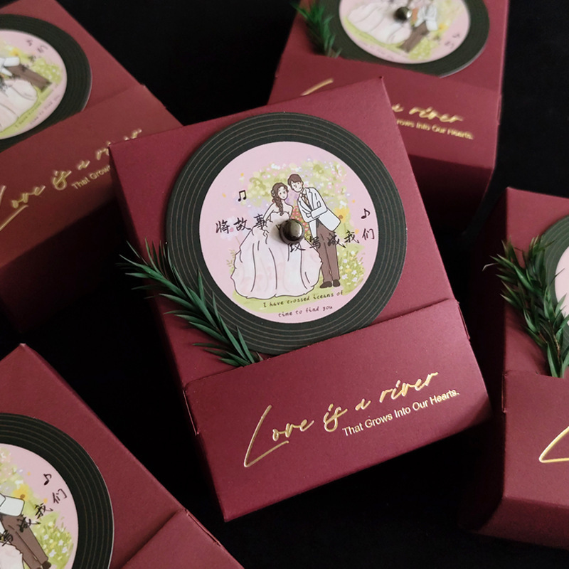 新しいレコードウェディングキャンディボックス結婚式婚約簡単折りたたみウェディングキャンディバッグウェディングキャンディボックスクリエイティブなお土産DIYギフトボックス|undefined