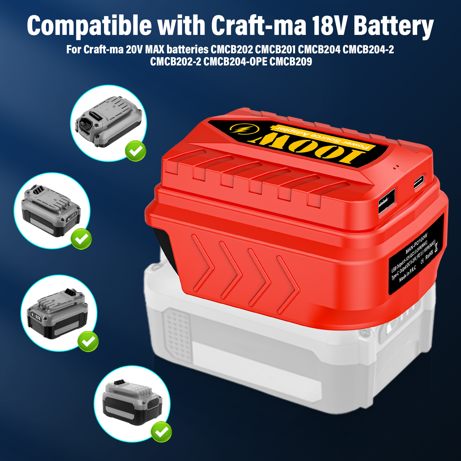 コンバータは18v牧田博世得偉米ウォッチ電池出力qc3.0 pd3.0/100W充電器に適合しています。