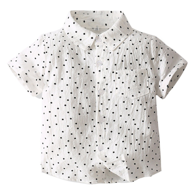 Amazon fábrica de comercio exterior ropa para niños 2021 verano nueva camisa para niños europeos y americanos camisa de lunares de moda de manga corta para niños