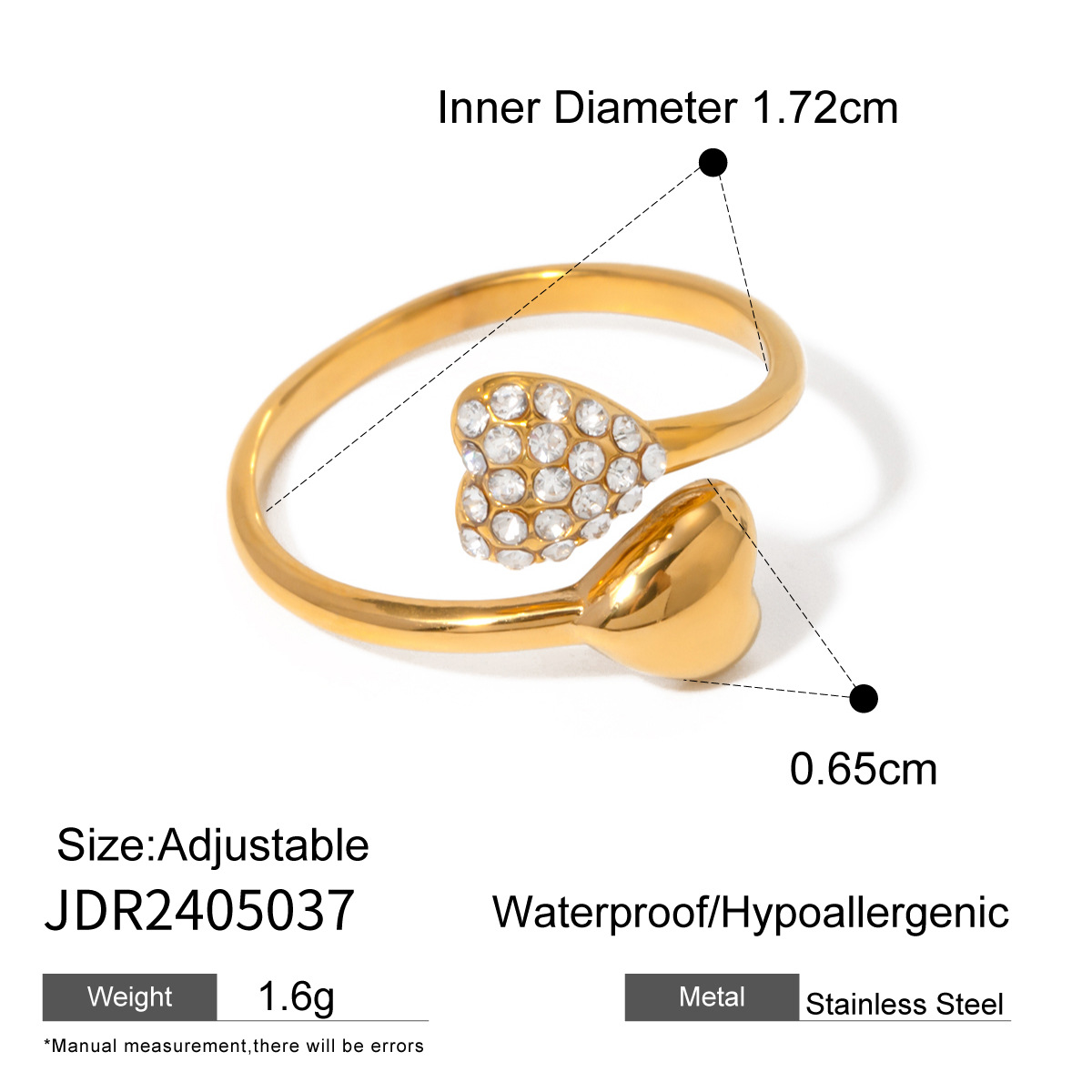 Jieding Europa y América Anillo abierto de diamantes de acero inoxidable de oro de 18k Anillo de sentido avanzado Joyas de mano de acero de titanio Rings transfronterizos