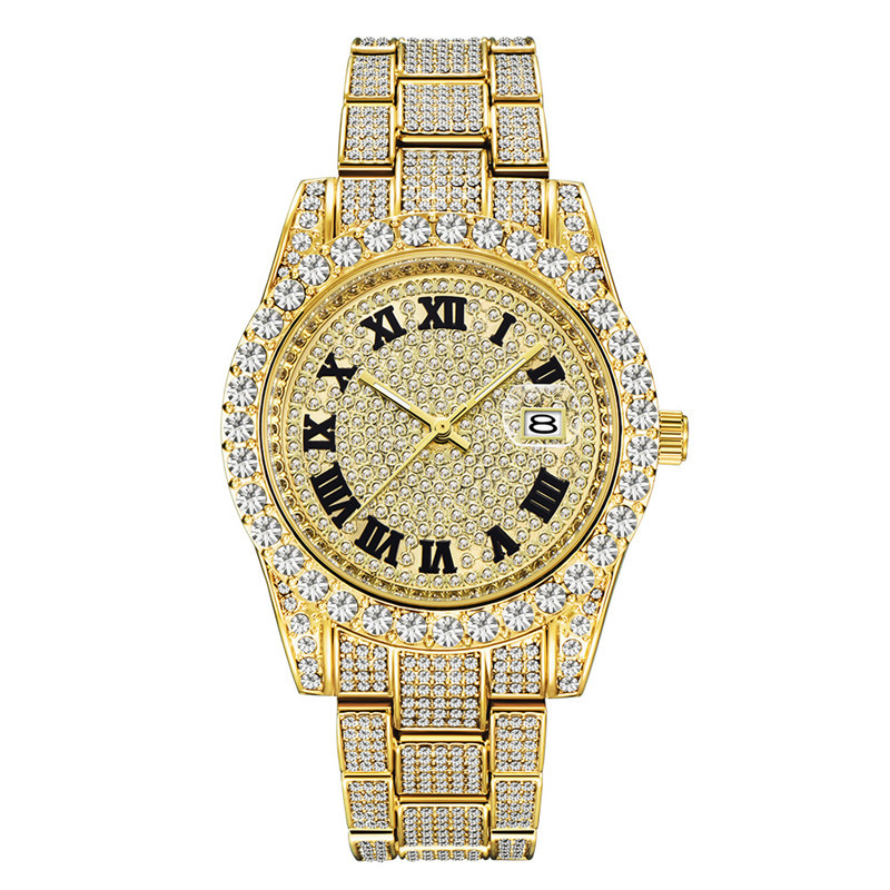 Reloj de marca de hip hop para hombres AliExpress fantasma de agua diamante estrellado calendario de oro reloj de cuarzo para hombres suministro de wechat