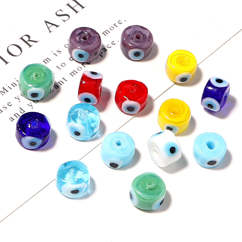 惡魔之眼琉璃串珠 彩色眼睛扁圓珠diy手工飾品配件散珠