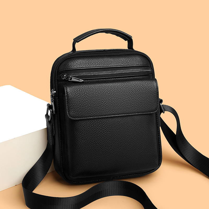 New top-grain leather men's single-shoulder bag, high-end crossbody bag for men, large capacity travel and commuting vertical messenger bag wholesale