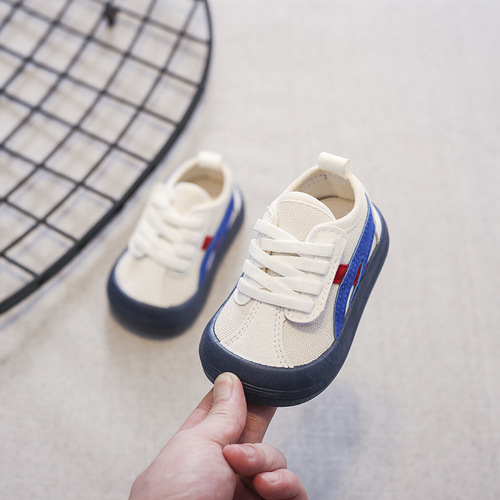 INS Korean children's canvas shoes for boys and girls, AGNES board shoes for children aged 1-5, anti-slip and wear-resistant magic sticker baby shoes