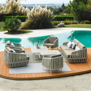 Outdoor Sofa House Courtyard Leisure Lounge Chair Bed Rattan Sofa Hotel Garden Terrace Waterproof and Sunscreen Combination
