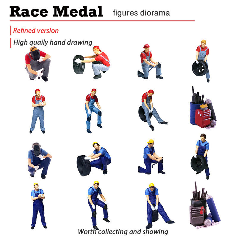 RM 1:64 miniature model doll motorcycle hand GULF GULF Oil racing car matching suspender pants repairman