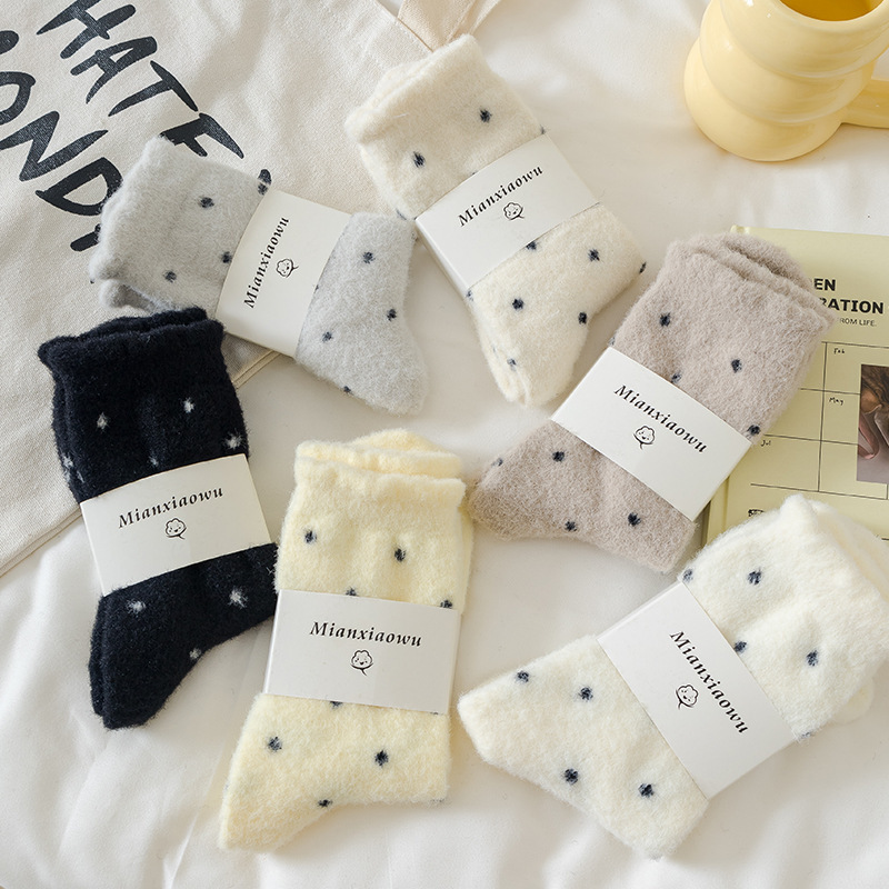 Plush Wave Point Socks Children's Autumn and Winter Mid-length Socks fleece-lined Thickened Australian Velvet Socks Warm Sleeping Floor Socks Cute Stockings