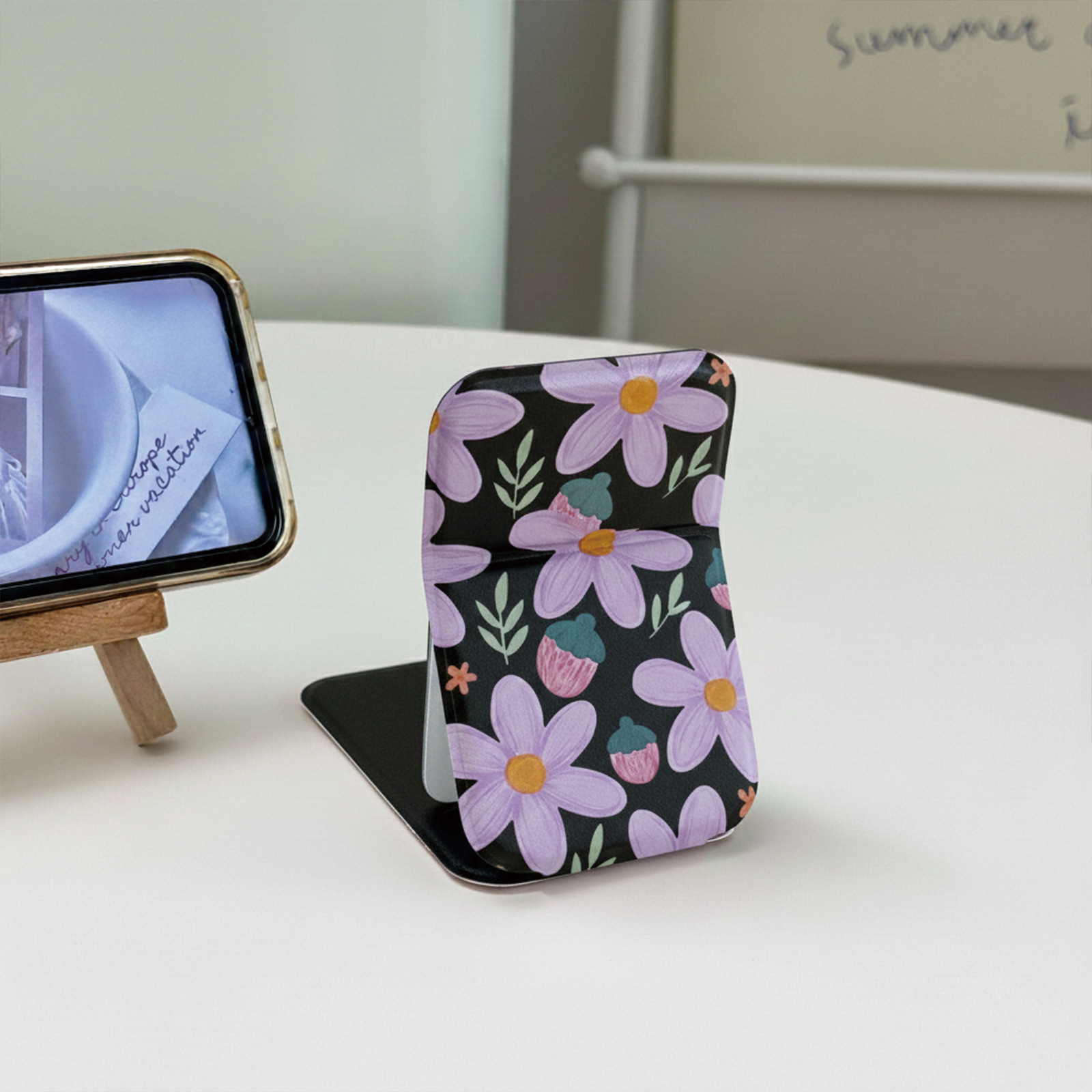 Flores rosadas dormitorio de estudiantes de oficina para llevar espejo pequeño espejo de escritorio espejo de maquillaje