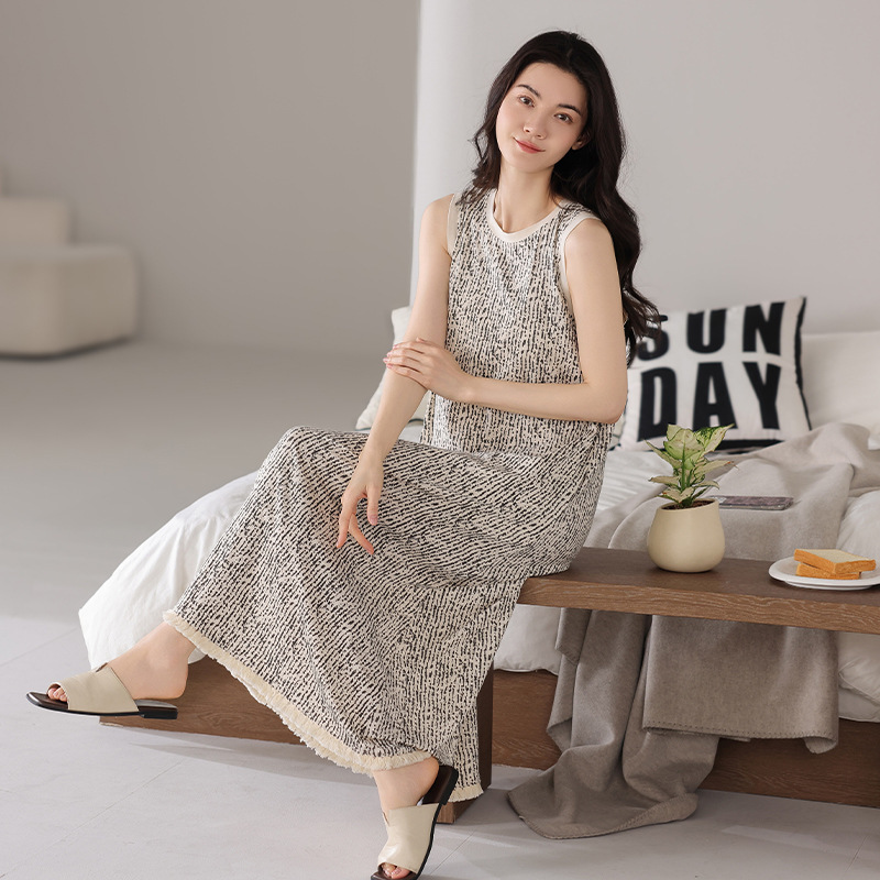 胸パッド付き女性用ナイトガウン夏モーダル薄手ベストロングスカート2025新しい夏のパジャマスカートノースリーブ|undefined