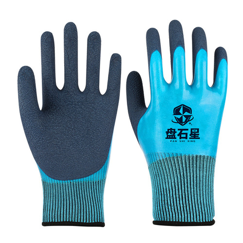 Double-coated thick work gloves for oil and water resistance, suitable for seafood work, wear-resistant and slip-resistant latex gloves