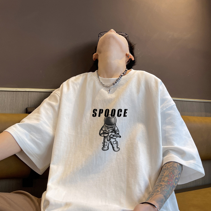 Marca de moda Otoño hombres de manga corta Camiseta de algodón de los hombres cuello redondo más tamaño de grasa suelta de manga corta azul oscuro 5 image 28