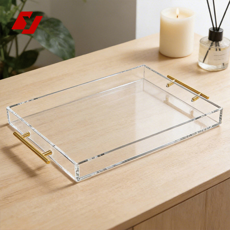 Cross-Border Gold Handle Transparent Acrylic Tray Living Room Kitchen Desk Candy Snack Storage Rectangular Box Cross-Border Gold Handle Transparent Acrylic Tray Living Room Kitchen Desk Candy Snack Storage Rectangular Box