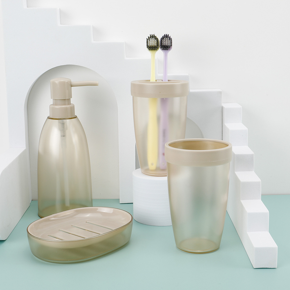 Suministros de baño de plástico de color sólido conjunto de seis piezas enjuague bucal cepillo titular caja de jabón baño traje de baño de almacenamiento en stock