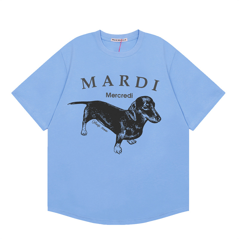 韓国マルディ Tシャツダックスフントレタープリントルーズカジュアルラウンドネック半袖 Tシャツトップ女性用