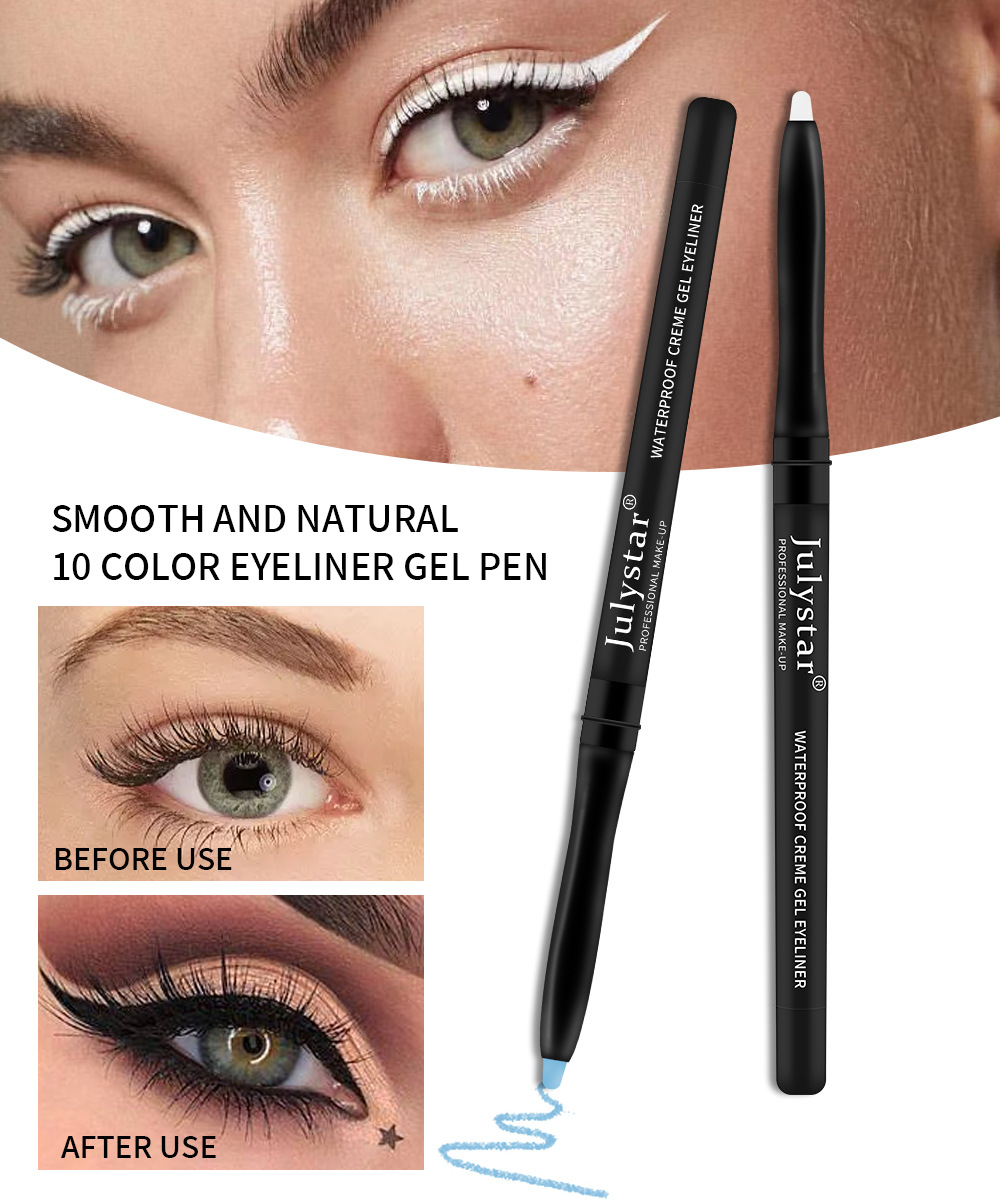 Gel colorat durabil Julystar, creion de ochi alb, rezistent la apă și care nu se întinde ușor_voghion.com
