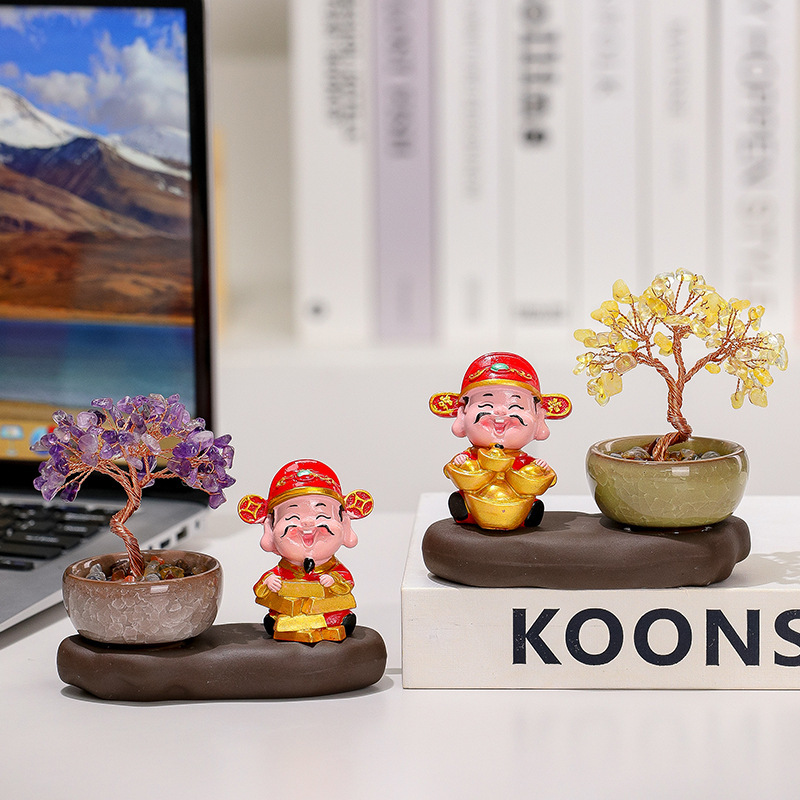 Little God of Wealth Office Home Desktop Ornaments Yellow Amethyst Money Tree Workstation Decoration Money Tree Gifts