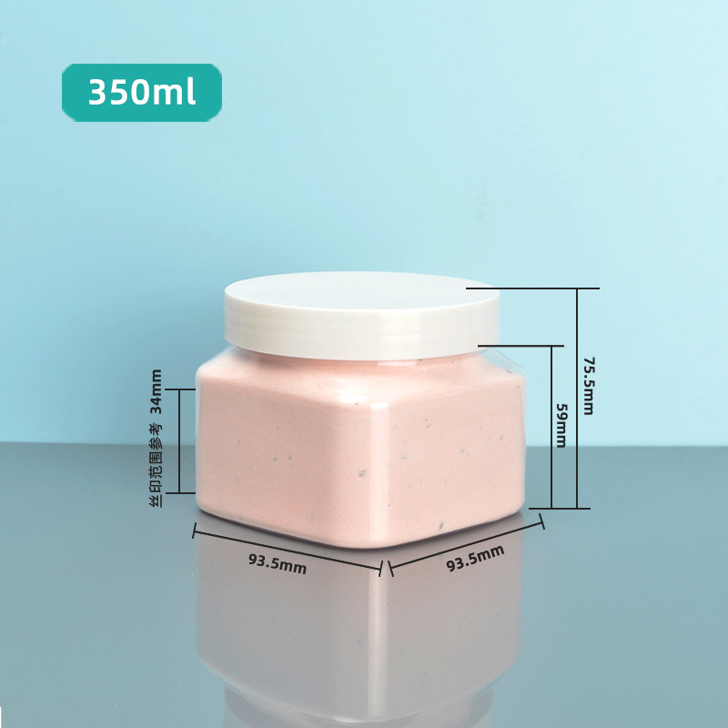 89 Teeth 350ml Pet Transparent Plastic Can Hair Mask Mask Powder Repackaged Square Plastic Bottle Plastic Box in Stock