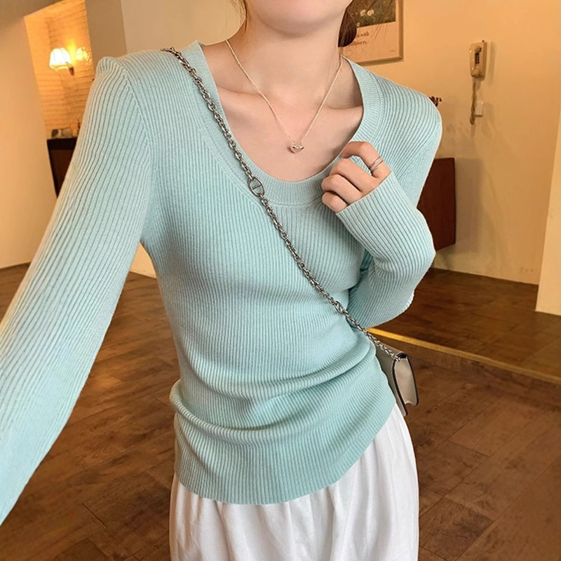 French-Style Slim-Fit U-Neck Base Shirt for Women, Autumn/Winter 2026 New Model, High-End Sweater, Long-Sleeve Knit Top
