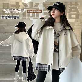 女童春秋款连帽外套2025新款9岁中大儿童装时髦洋气春季假2件上衣
