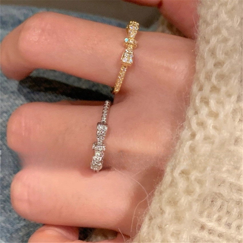 撞色疊戴蝴蝶結精緻時尚爆閃戒指女ins風小眾高級感輕奢開口指環