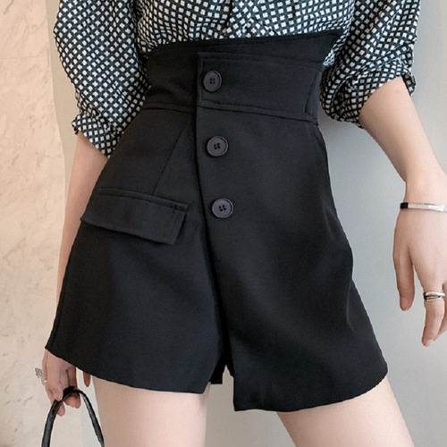 High-waisted Slant Buttoned Asymmetrical Short Skirt Dress for Women, Summer Slimming A-line Skirt Pants, Suit Wide-leg Skirt Pants