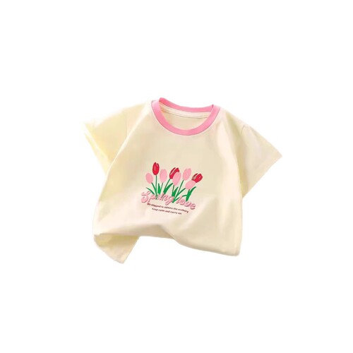 2025 children's pure cotton women's treasure short-sleeved t-shirt summer new cartoon round neck print all-match top