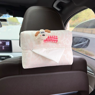 Car Tissue Box with a: Car tissue box/set - red-plaid-dog-leopard-print-tissue-box-beige