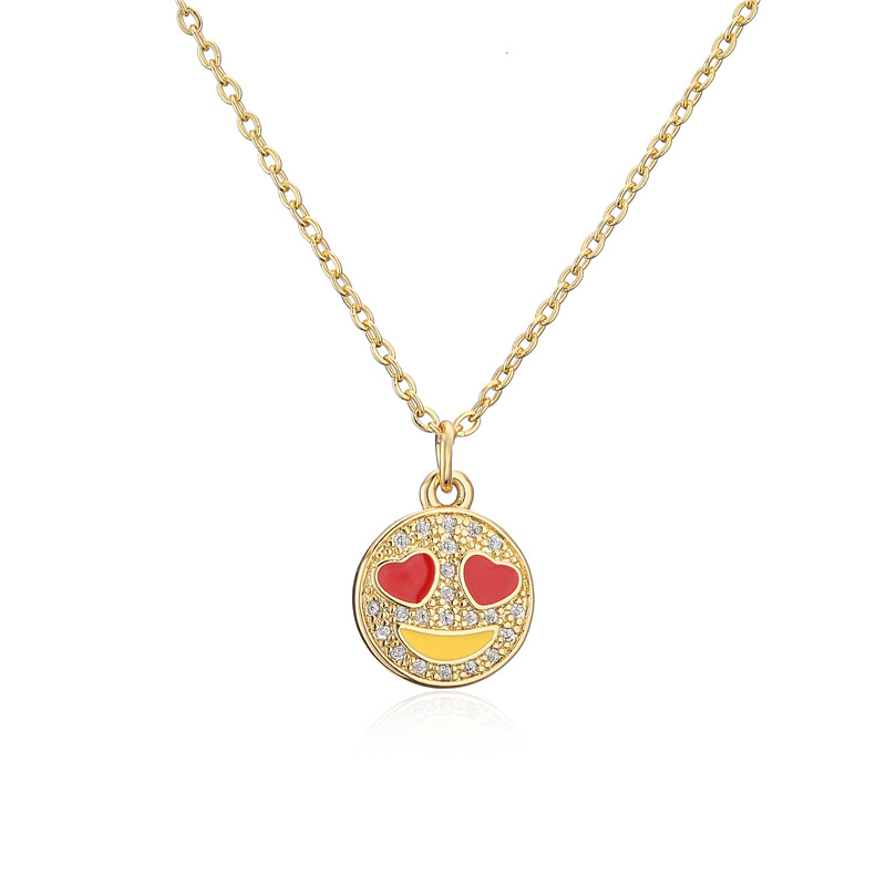 fashion 18K smiley emoji geometric copper inlaid zircon necklace wholesale nihaojewelry