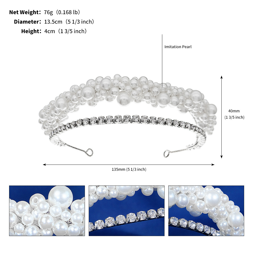 Sweet Round Imitation Pearl Pearl Inlay Rhinestones Hair Band 1 Piece