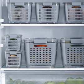 冰箱果蔬大容量沥水保鲜盒4.5L冰箱带盖冷藏收纳盒厨房双层分类盒