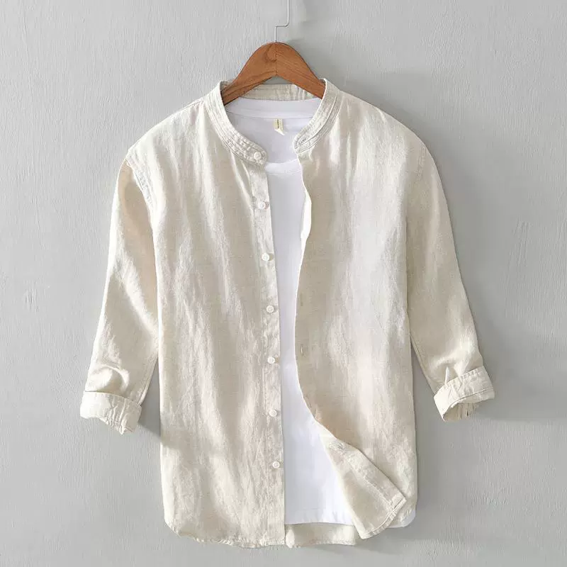 L741 винтажная рубашка с литературным воротником мужская повседневная льняная рубашка с семью рукавами Мужская поколение волос