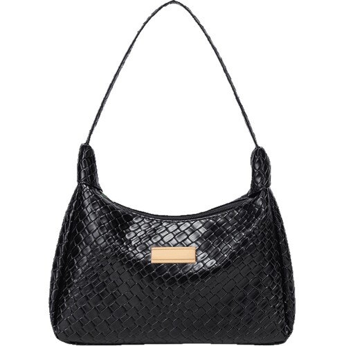 2025 New Casual Bright Leather Solid Color Large Capacity Underarm Bag Trendy Fashion Woven Pattern Commute Crescent Shoulder Bag
