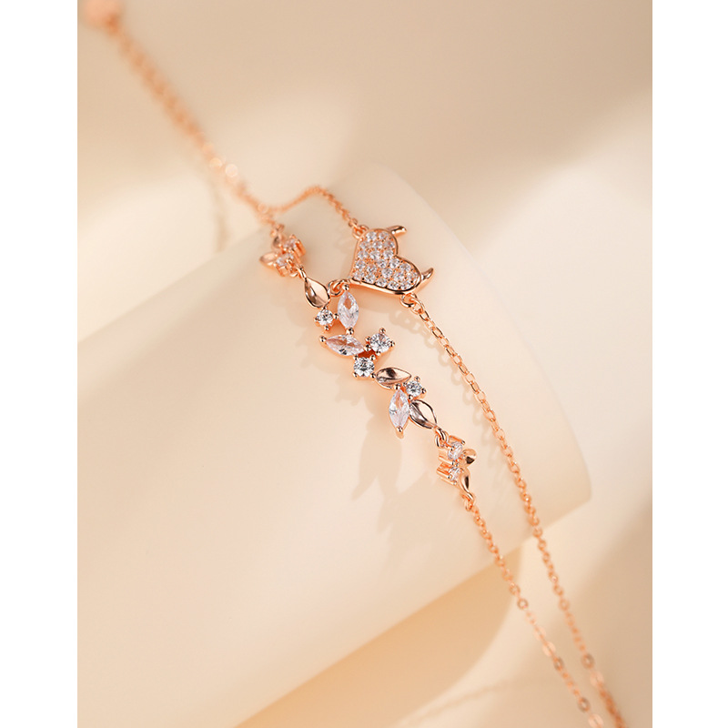 925 plata esterlina amor diamante oro rosa doble capa pulsera de las mujeres de alto grado ins luz de lujo nicho diseño novias pulsera