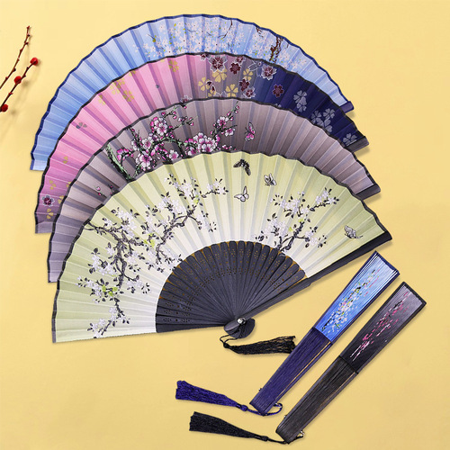 Silk bamboo bridesmaid wedding folding fan for girls Chinese fan antique wholesale student Japanese style fan bamboo products