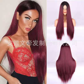 Synthetic wigs亚马逊速卖通热销款欧美假发头套中分长直发化纤