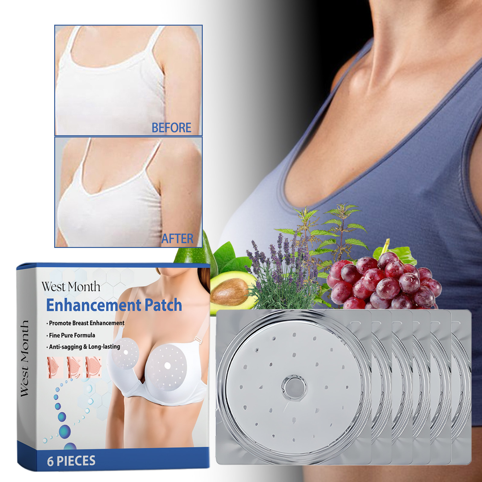 West Month Breast Care Patches Soften and Moisturize the Breast Contour, Plump and Elasticize the Skin, and Care for the Condition of the Breasts
