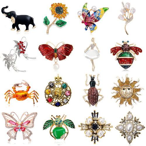 Pearl Butterfly, Bee, Airplane, Sunflower, Christmas Tree Brooch Pins – European & American-Style Corsage Badges & Accessories Pins