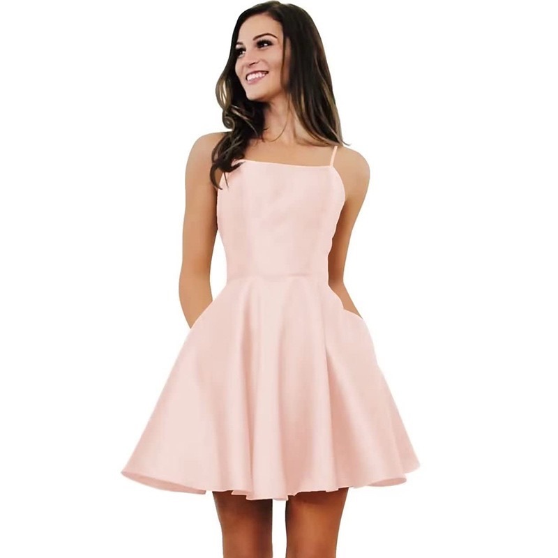 Amazon Foreign Trade Short Satin Dress Amazon Homecoming Spaghetti Strap Prom Party Backless Dress