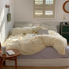 ins pure cotton washed cotton four-piece bedding set fairy style romantic solid color double bed sheet pure cotton three-piece set