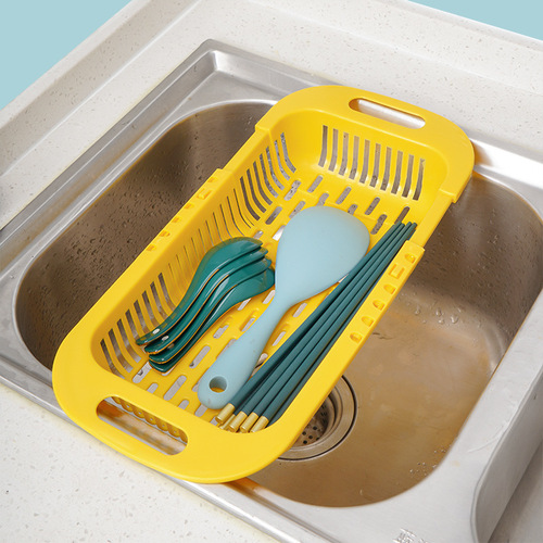 Manufacturer wholesale retractable drain basket new creative home kitchen sink drain rack adjustable price drain vegetable and fruit basket