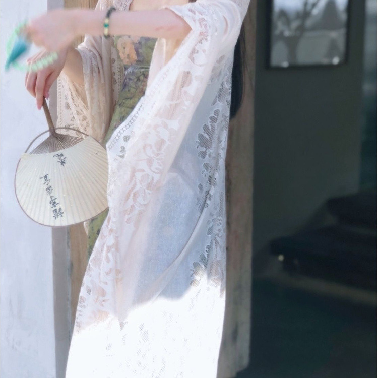 中国風タッセルジャカード日焼け止め服女性の夏のチャイナドレススカートと小さなショール薄いカーディガンジャケットブラウストップ|undefined