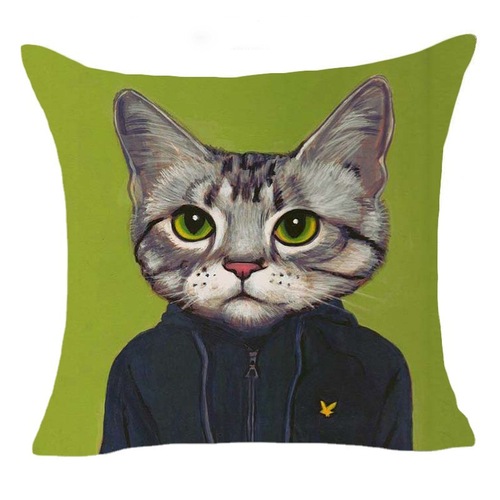 现代卡通猫咪亚麻印花抱枕套个性动物办公室沙发汽车靠枕靠垫套