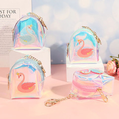 Korean Mini Small Backpack Swan PVC Laser Coin Purse Keychain Zipper Short-Style Wallet — Wholesale Gift