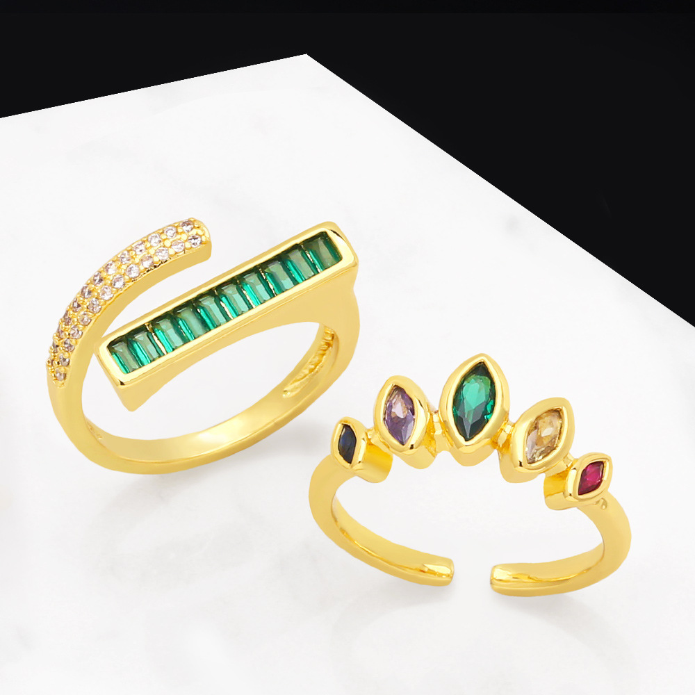 Fashion Leaf Copper Open Ring Plating Inlay Zircon Copper Rings